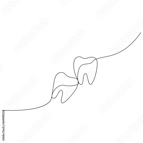 Continuous one line drawing of tooth outline vector drawing and tooth line icon design 