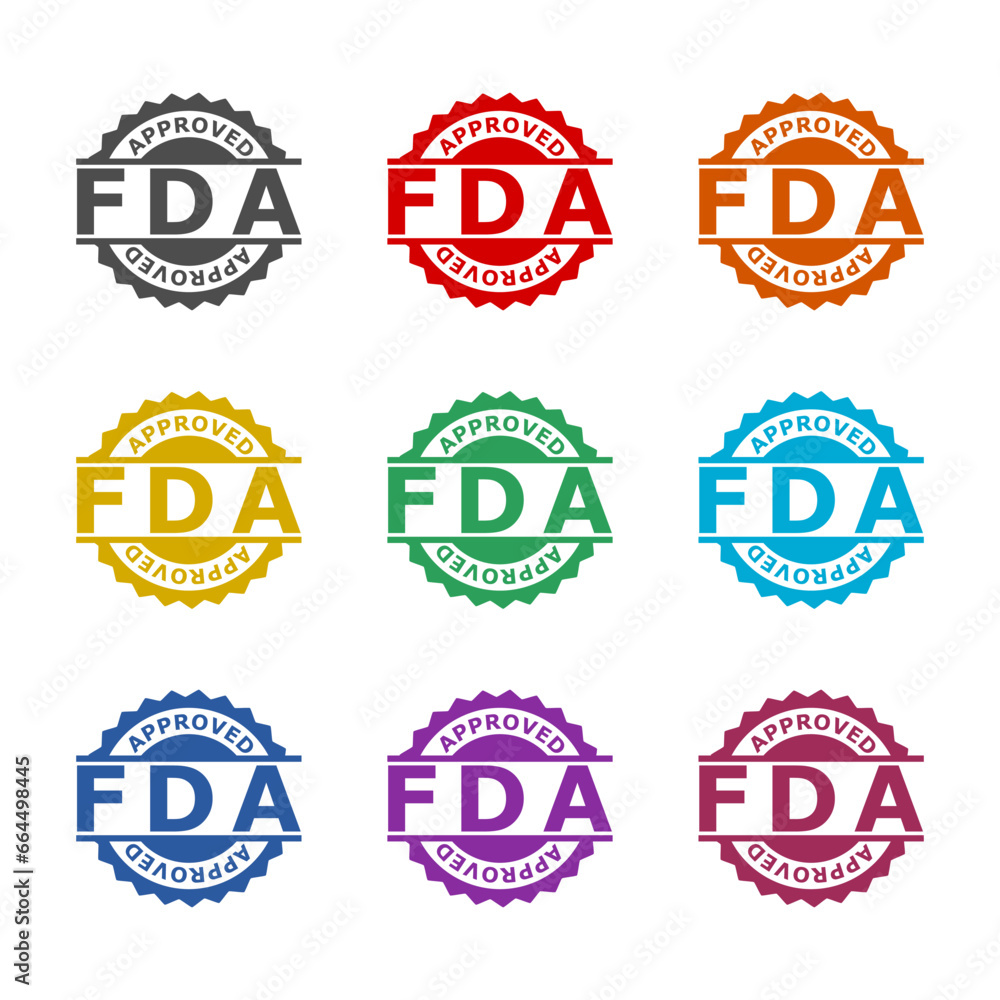 FDA approved  icon isolated on white background. Set icons colorful