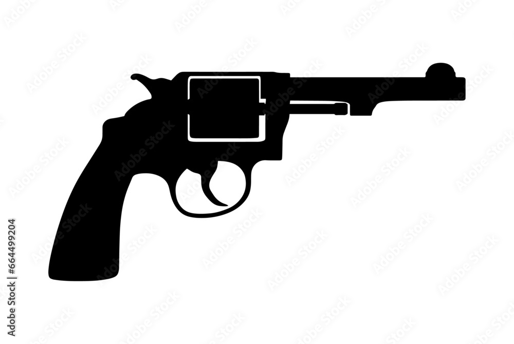 Revolver silhouette. Military weapons. Vector illustration