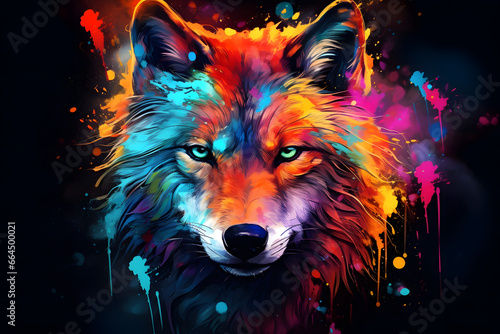 Colorful wolf on a black background