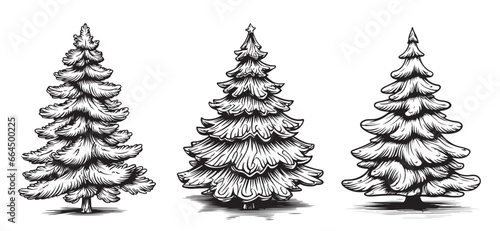 Christmas tree set in Comic style, hand-drawn sketch,Symbol of Christmas and New Year.
