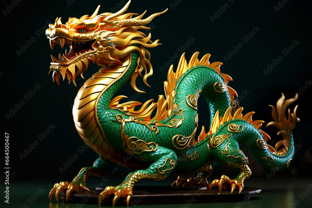 Green Chinese dragon with gold. New Year symbol Green Chinese dragon with gold. New Year symbol