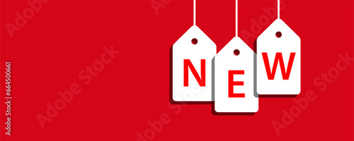 New banner. Red coupon background symbol. Novelty template. Best offer poster. Promotion design. Latest product. Market promo. Buy a special offer. Vector sign.