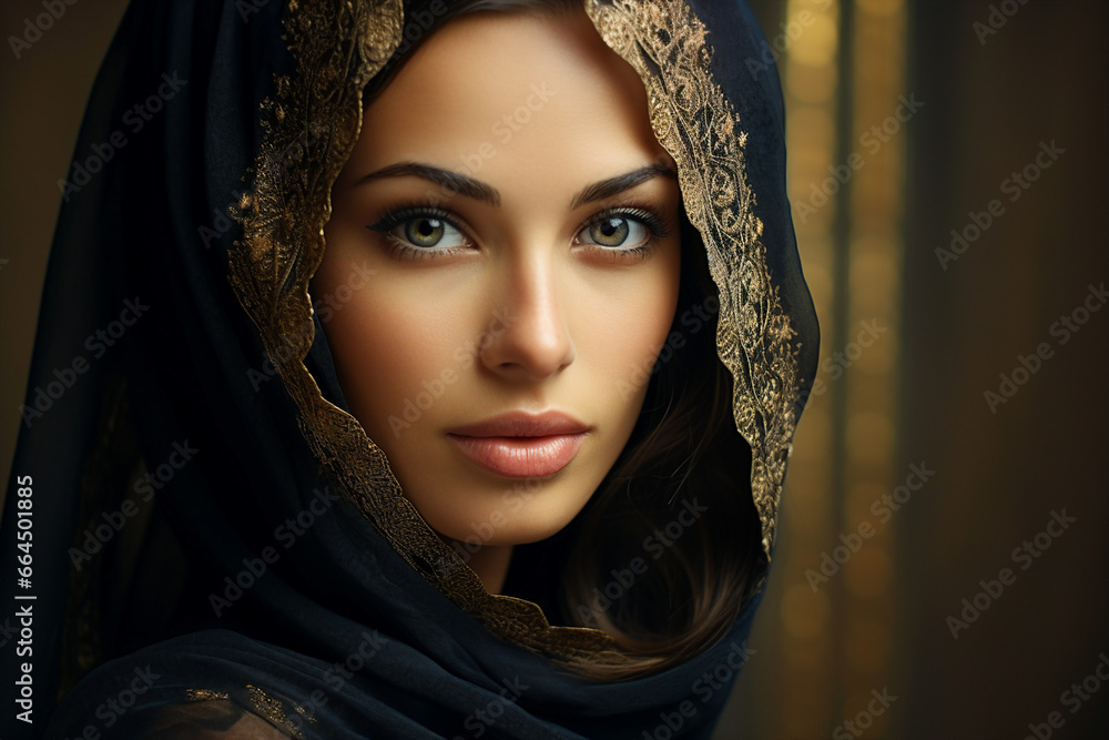 Happy arab asian muslim woman in hijab clothes isolated on background generative AI Happy arab asian muslim woman in hijab clothes isolated on background generative AI