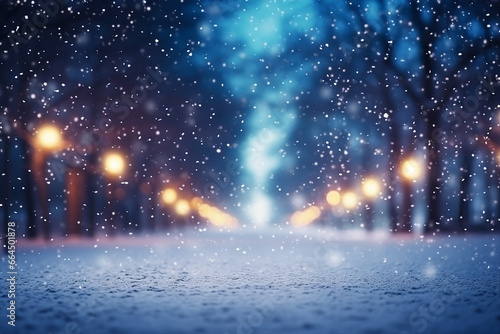 Creative generative ai collage of snow fall on evening night outside celebrate x mas eve concept photo