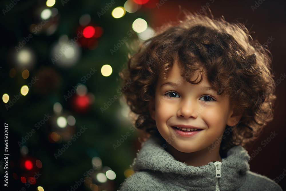 Image generative AI happy children on a blurred background of a bright Christmas garland Image generative AI happy children on a blurred background of a bright Christmas garland