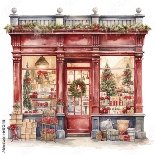 Storefront For Christmas Event. Watercolor Style. AI Generated