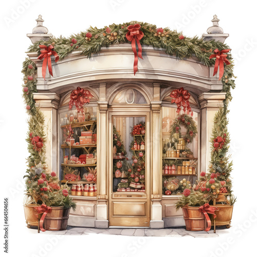 Storefront For Christmas Event. Watercolor Style. AI Generated