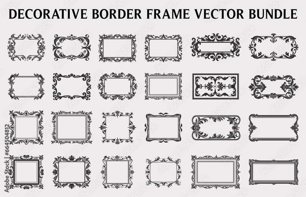 Vintage Decorative Ornamental Rectangle frame vector Set, Retro vector ornamental borders, and filigree floral ornaments - obrazy, fototapety, plakaty 