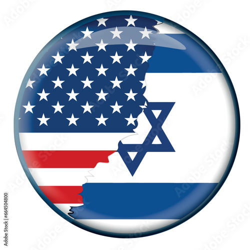 USA Israel Dual Yin Yang Flag Small Button. Israeli Flag and American, USA Flag on Round Badge. I Stand with Israel concept.