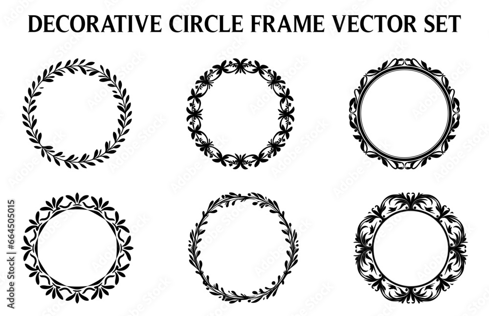 Vintage Decorative Ornamental Circle frame vector Set, Round vector ornamental Frame, and filigree floral ornaments