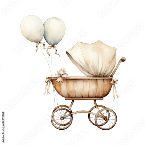 Watercolor Baby carriage Clipart on white background.