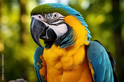 Blue and yellow macaw parrot.