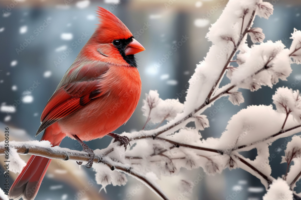A cardinal perched on a tree branch in late winter. A cardinal perched on a tree branch in late winter.