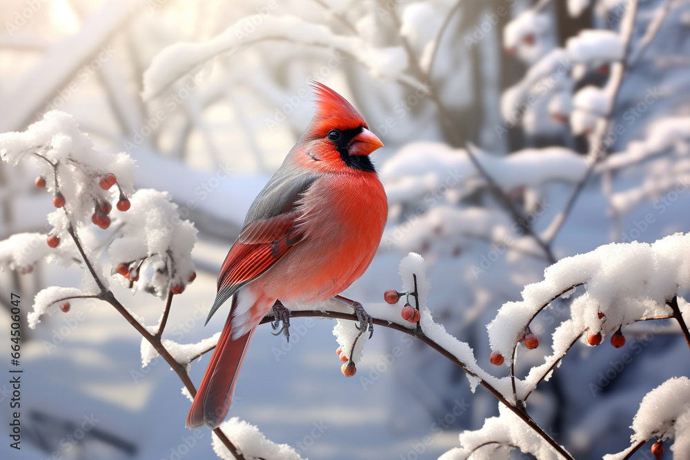 A cardinal perched on a tree branch in late winter. A cardinal perched on a tree branch in late winter.