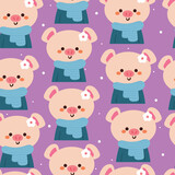 seamless pattern cartoon pig wearing sweater and blue scarf. cute animal wallpaper for textile, gift wrap paper