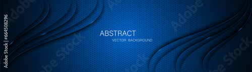 Abstract blue steel mesh background with blue glowing lines with free space for design. Modern technology innovation concept background. Perforated dark blue metal sheet for background image.	