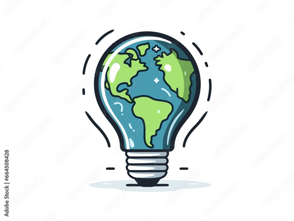 Doodle Earth with light bulb, cartoon sticker, sketch, vector, Illustration, minimalistic Doodle Earth with light bulb, cartoon sticker, sketch, vector, Illustration, minimalistic