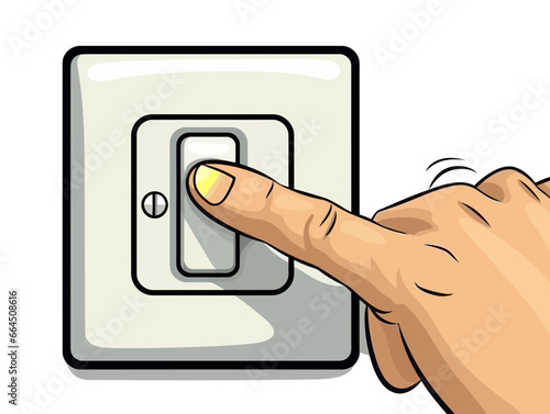 Doodle Hand turning off power switch, cartoon sticker, sketch, vector, Illustration, minimalistic