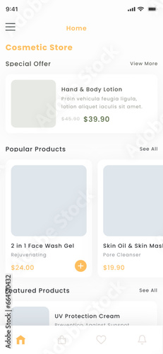 Online Cosmetic Store, Skin Care and Beauty Shop Mobile App with creams, masks, Cleanser, Anti Ageing 