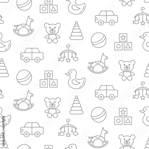 Baby toys seamless pattern with line doodle icons