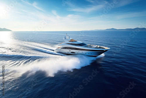yacht qui navigue à vive allure en mer près des côtes, mer calme ciel bleu © sebastien jouve
