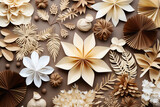 scandinavian style paper Christmas decorations in earth tone colors flat lay for festive Christmas project
