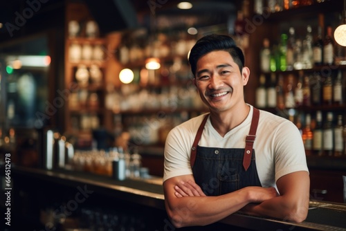 Portrait of a smiling young waiter in a bar