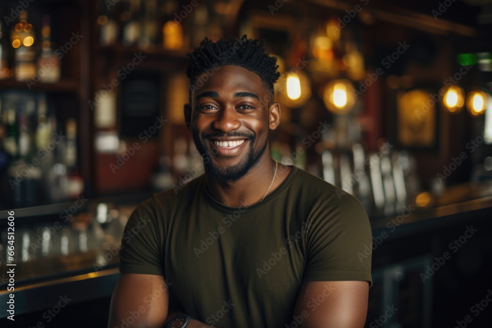 Portrait of a smiling young waiter in a bar Portrait of a smiling young waiter in a bar