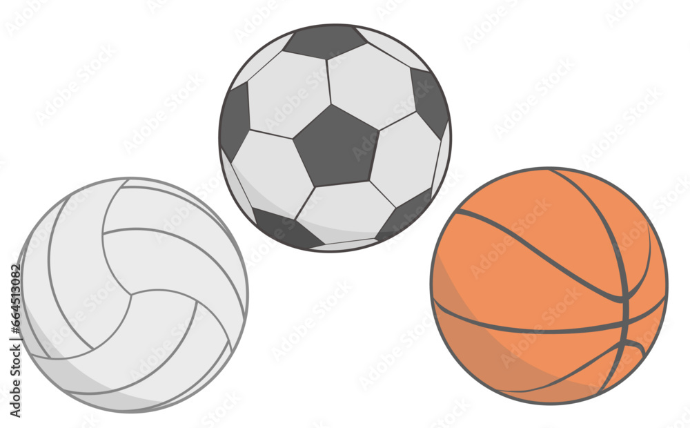 サッカーボールとバレーボールとバスケットボール