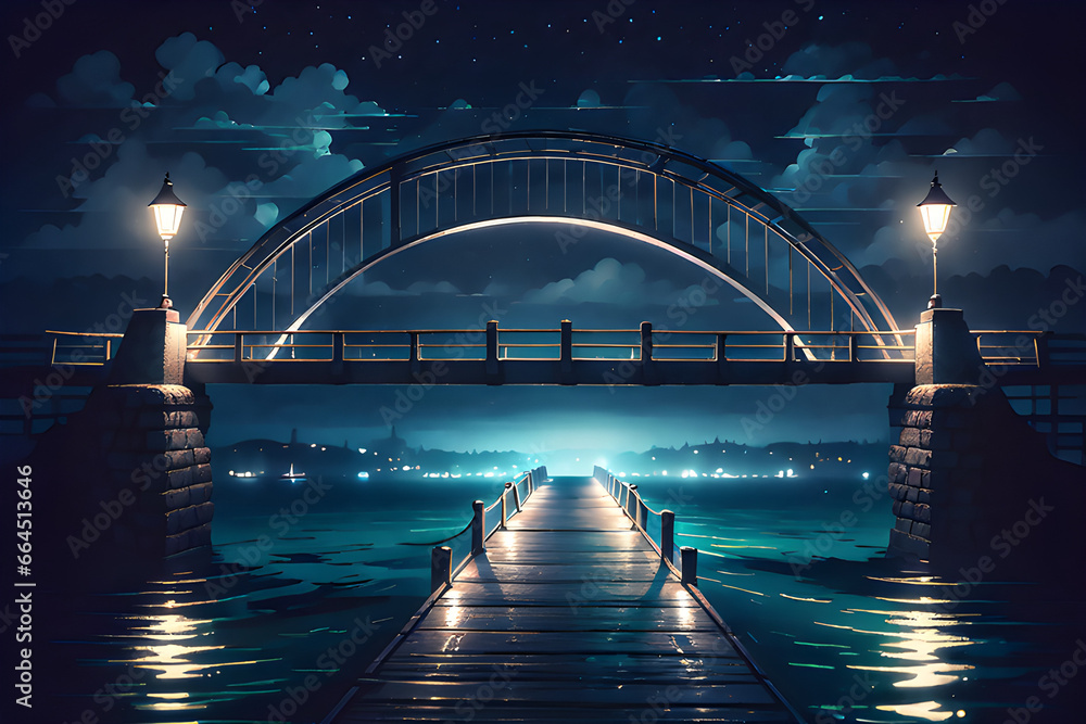 Obraz premium a moody night,a lighted bridge