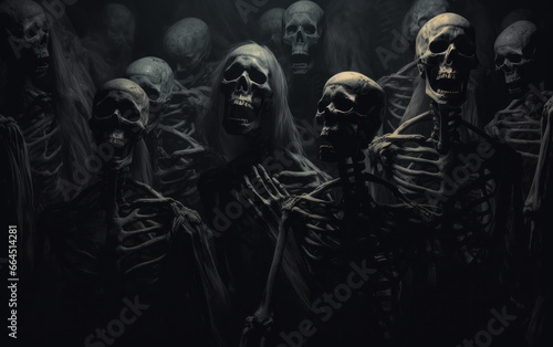 Evil zombie skull monster a group of demons on black & white style