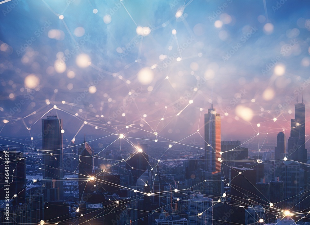 Fototapeta premium Smart city with modern communication network, AI generated image