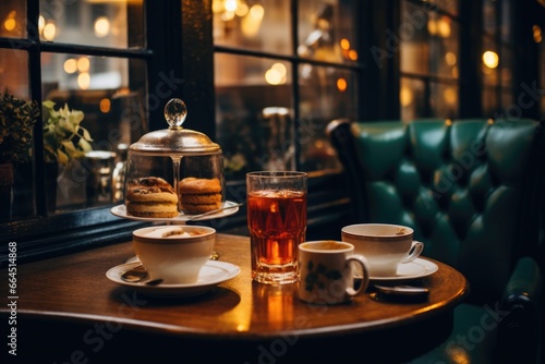 Elegant Tea Service with Assorted Desserts on a Table