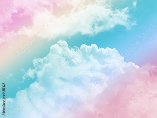 beauty abstract sweet pastel soft blue and red with fluffy clouds on sky. multi color rainbow image. fantasy growing light