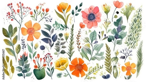 Wallpaper Mural Botanical floral wedding frame flower elements on white background. Watercolor hand drawn abstract illustration with flowers. Trendy pastel colour for invitation, brochure, greeting card, textile Torontodigital.ca
