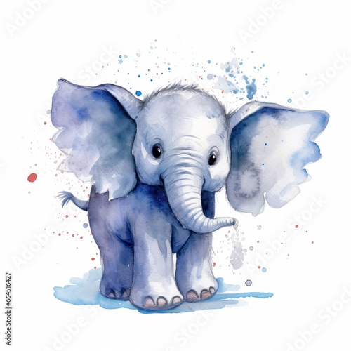 Cute 3D little elephant flying on a cloud kids cartoon illustration digital artwork isolated on white. Funny baby elephant, watercolor for, package, postcard, brochure, book