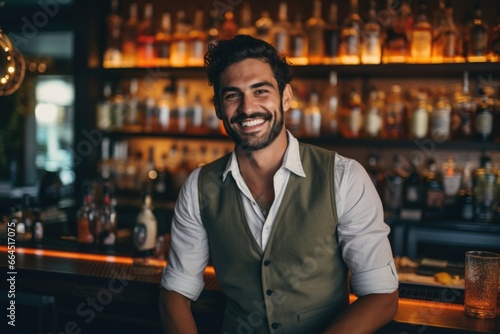 Portrait of a smiling young waiter in a bar