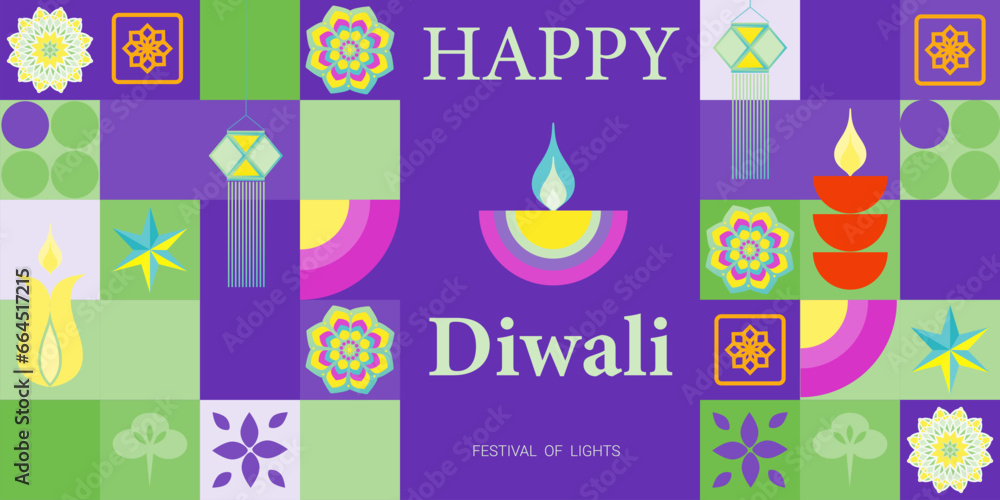 Happy Diwali, the festival of light. Modern geometric minimalist design. Vector