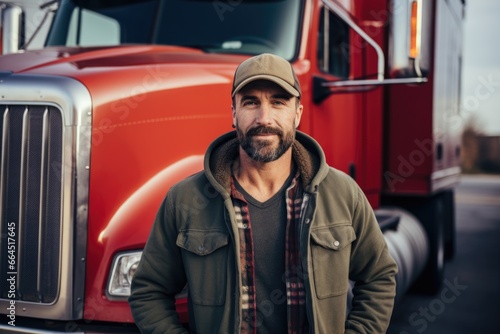 Portrait of middle aged truck driver in front of his truck © Baba Images