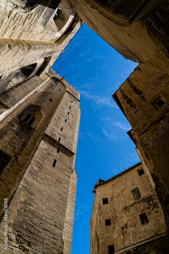 Low angle view Silhouettes of facades and sky in Avignon, France