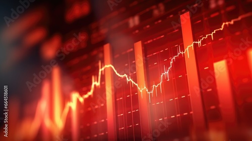 Stock Market Recession and Losses ,downtrend line graph on dark red color background
