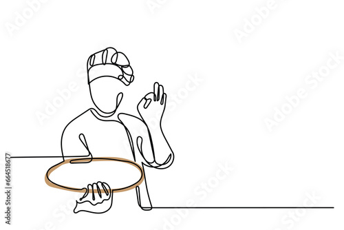 Continuous line art of process of cooking . Chef working in Kitchen. Creativity involved in cookery. Vector art. A chef with food in kitchen