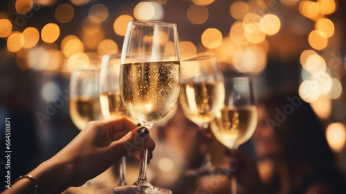 Cheers to Joy: People Raise Glasses of Champagne in Celebration © pkproject