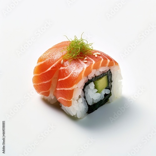 A sushi salmon on white background.