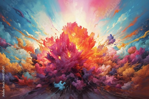 An explosion of vibrant hues and shades spread across an expansive canvas. Generative AI