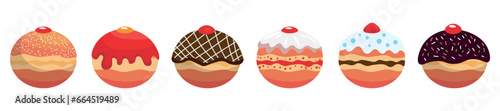 Set of many tasty donuts for Hanukkah on white background