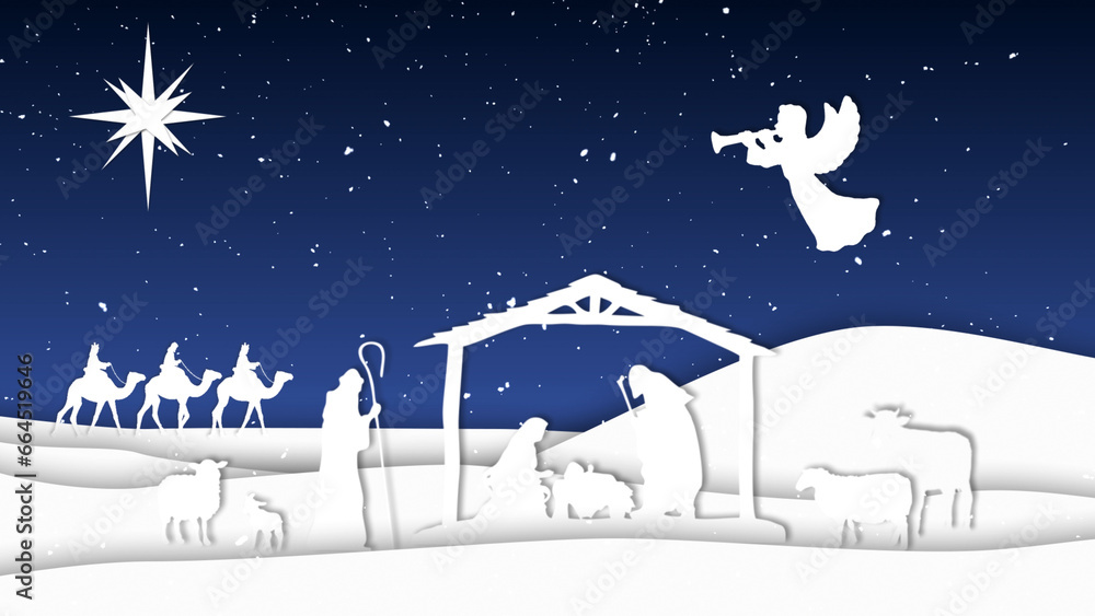Nativity Paper Cut Outs Silhouettes features a nativity scene made from paper cut-outs with ...