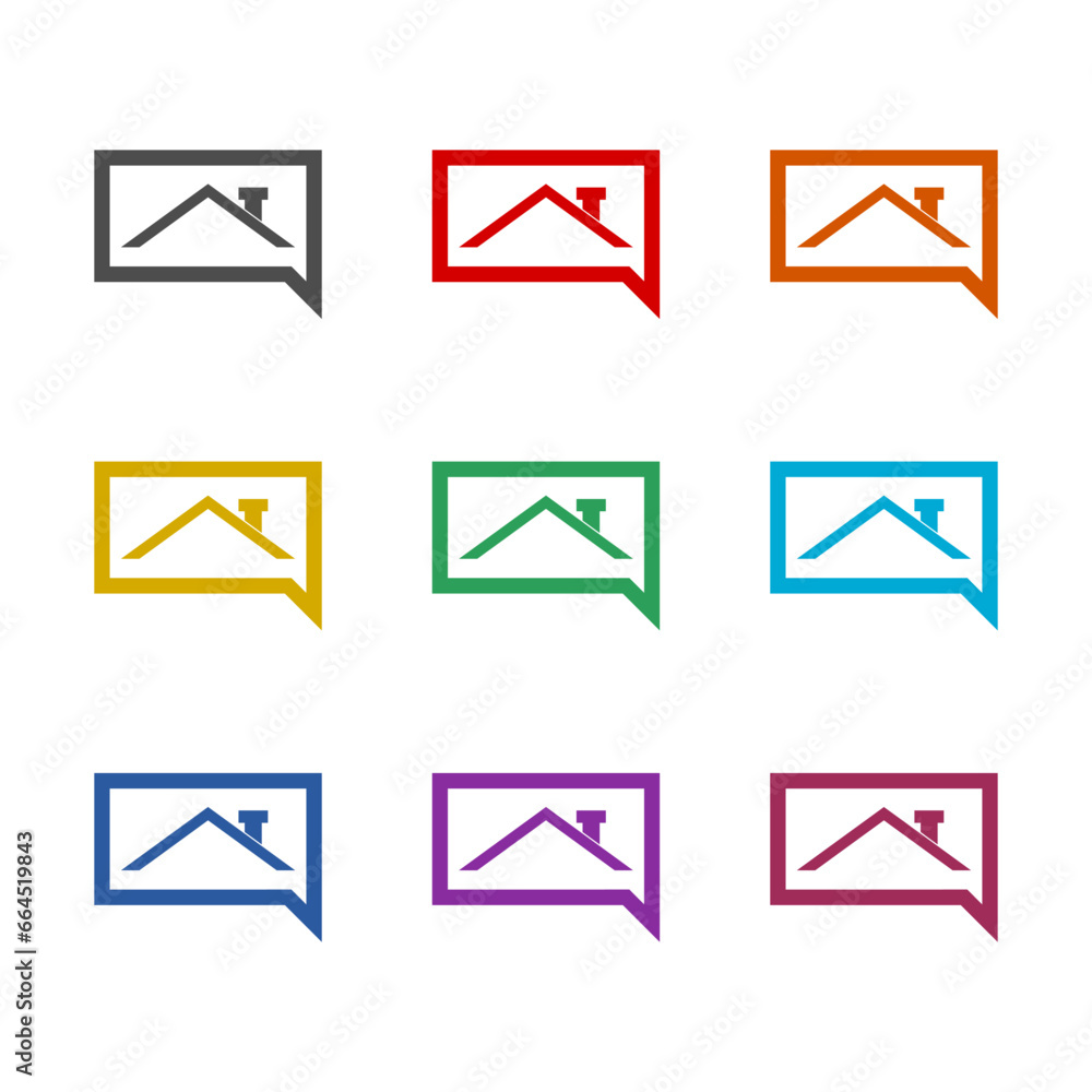 Real estate message house in speech bubble icon isolated on white background. Set icons colorful Real estate message house in speech bubble icon isolated on white background. Set icons colorful