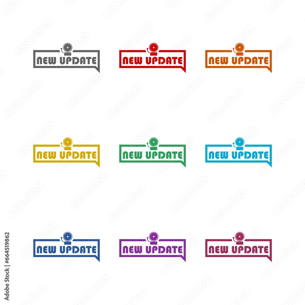 New Update With Bell  icon isolated on white background. Set icons colorful